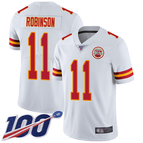 Nike Chiefs #11 Demarcus Robinson White Youth Stitched NFL 100th Season Vapor Limited Jersey